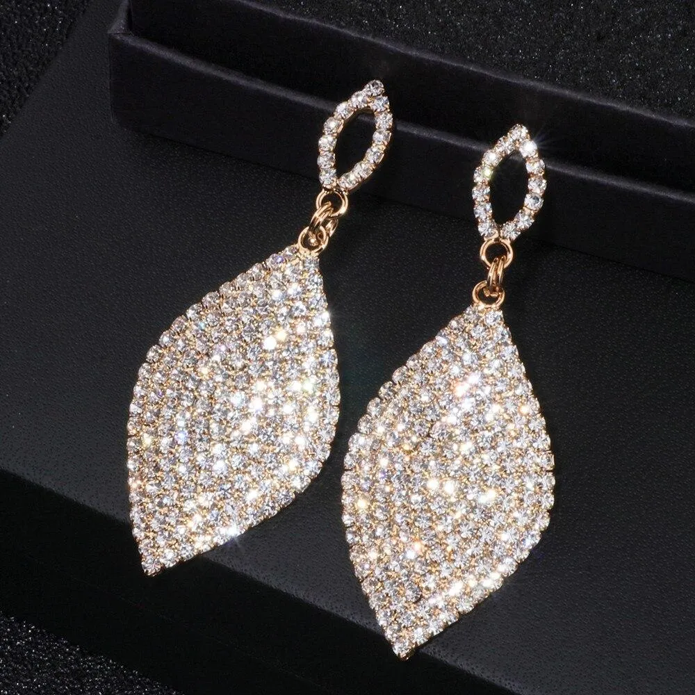 Women Large Rhinestone Teardrop Shape Crystal Earrings