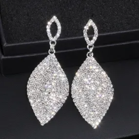 Women Large Rhinestone Teardrop Shape Crystal Earrings