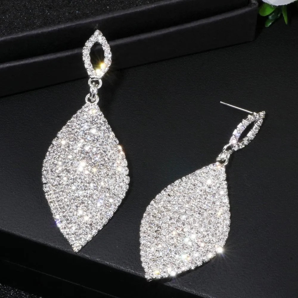 Women Large Rhinestone Teardrop Shape Crystal Earrings