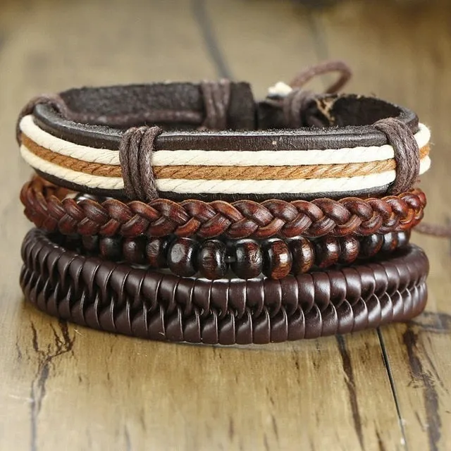 Wrap Leather Bracelets Mix Vintage Wooden Beads