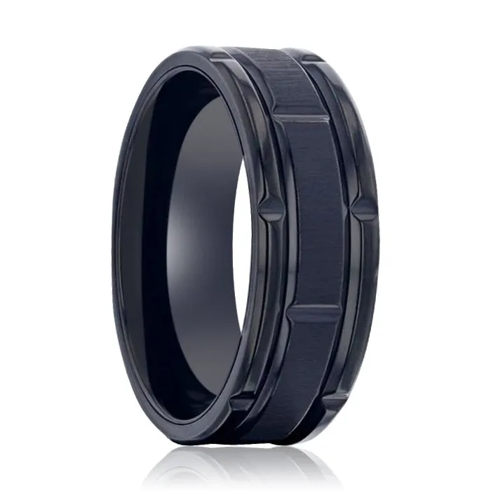 WYNN | Black Titanium Men's Wedding Band With Alternating Grooved